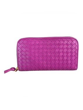 Bottega Veneta Woven Zip-Around Wallet in Magenta